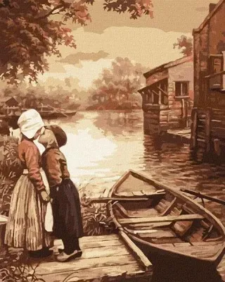 Immagine prodotto di IDEYKA Dipingi con i numeri Il primo bacio di Sergiy Lobach 40x50 cm, quadro con persone, con cornice in legno