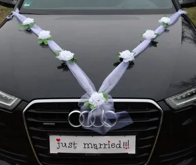 Produktbild von Organza M Auto Schmuck Braut Paar Rose Deko Dekoration Hochzeit Car Auto Wedding Deko Girlande PKW (Reinweiß/Weiß)