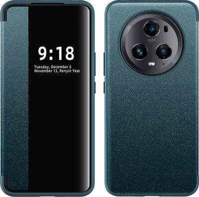 Immagine prodotto di Custodia per Honor Magic 5 Pro custodia sottile in Finto cuoio con finestra di visualizzazione verde