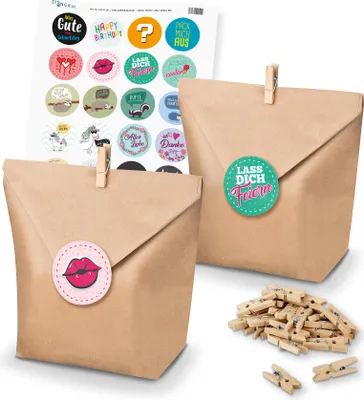 Produktbild von itenga SET Geschenktüten Mix (Motiv 86) 24 x Tüten + Klammern + Stickerbogen