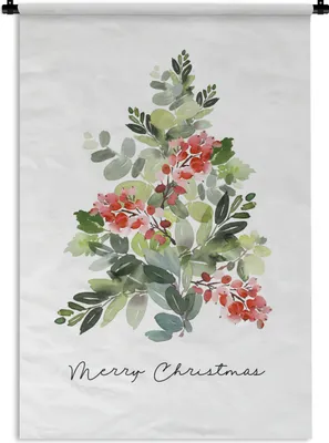 Produktbild von MuchoWow® Wandteppich Wandbehang Weihnachtsbaum - Zitat - Aquarell 120x180 cm Tapisserie Dekoration Wandtuch - Schlafzimmer - Dekorationen für das Haus