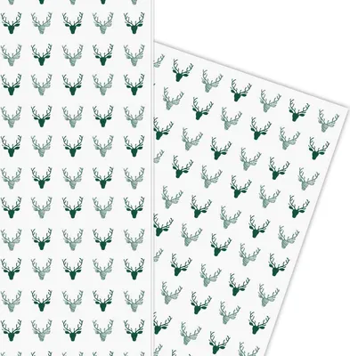 Produktbild von Cooles Hirsch Doodle Geschenkpapier grün kleines Muster - G5919, 32 x 48cm