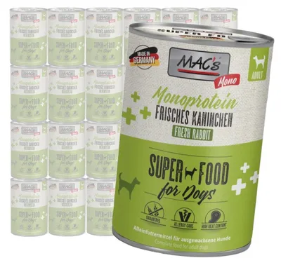 Produktbild von MAC's Hunde-Monoprotein-Nassfutter mit Kaninchen 24x400g für allergieanfällige Hunde