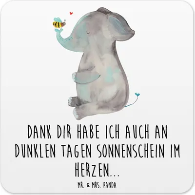 Produktbild von Mr. & Mrs. Panda Tischuntersetzer Elefant Biene 6er Set - Weiß - Geschenk, Untersetzer für Gläser, Tassenuntersetzer, Glas-Untersetzer, Heiratsantrag, Coaster, Liebe