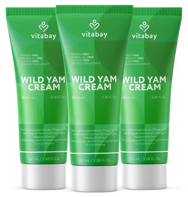 Produktbild von Vitabay Wild Yams Creme 300 ml – Wild Yam Gesichts- & Körpercreme mit 80 % Wild-Yam-Extrakt – 64 % Diosgenin – zieht schnell ein – 100 % nano-frei – ohne synthetische Hormone