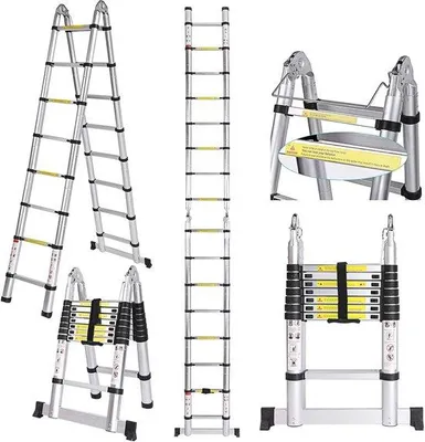Produktbild von Teleskopische Aluminium Leiter, 5 Meter, Klappleiter, Ausziehbare Leiter, maximale Belastung: 150 kg, für den Heimgebrauch, ideal zum Reinigen von Fenstern und zur Dekoration