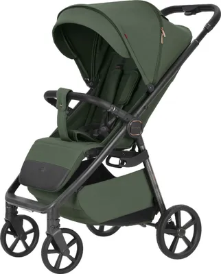 A studio shot of a green stroller.