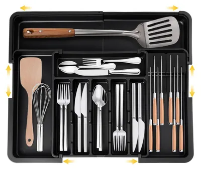 Immagine prodotto di Contenitore per posate da cassetti, dimensioni 56x48 cm, organizer regolabile per cassetti con portacoltelli