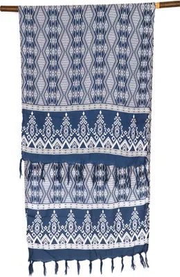 Produktbild von Schmaler Bali Sarong, Wickelrock, Sarongkleid, Schal - Raute/ Dunkelblau, Uni, Viskose, 160*55 cm, Sarongs & Tücher
