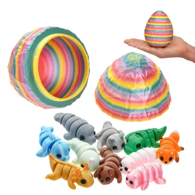 Produktbild von 3D Tierfiguren im bunten Ei – Großes Überraschungsei (10 cm) mit 10 farbigen Mini-Tieren (5–7 cm) | Sicheres Spielzeug für Kinder ab 3 Jahren