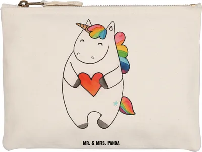 Produktbild von Mr. & Mrs. Panda kosmetiktäschchen Einhorn Herz Grösse XL Große - Weiß - Geschenk, Make-Up Tasche, Schlampermäppchen, Pouch, aufbewahrungstasche, Unicorn, böse, Einhörner