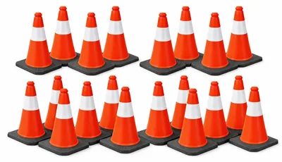 Produktbild von 20er Set Verkehrskegel 51 cm Rot/Weiß mit schwerem Standfuß schwarz