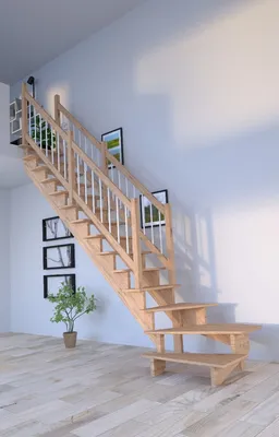 Produktbild von Holztreppe Lindos (Eiche) in  1/4 gewendelter Ausführung links-100 cm-Holz-Edelstahl Geländer weiß-beidseitig-ohne Setzstufen