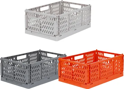 Produktbild von TURBO PRODUKTE 3er-Set Klappkisten Groß – faltbar, 39,5×29,5×15 cm – Orange, Grau