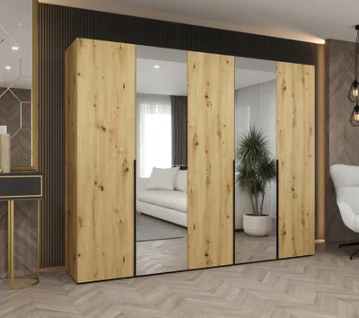 Obrázek produktu pro Šatní skříň 250 cm ASUDA se zrcadly - dub artisan / černá