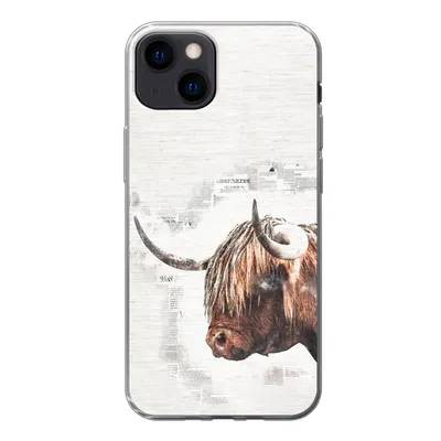Produktbild von MuchoWow® Handyhülle Schutzhülle Hülle für iPhone 13 Scottish Highlander - Tiere - Zeitungspapier Silikon Softcase Handy Hülle - Karteninhaber