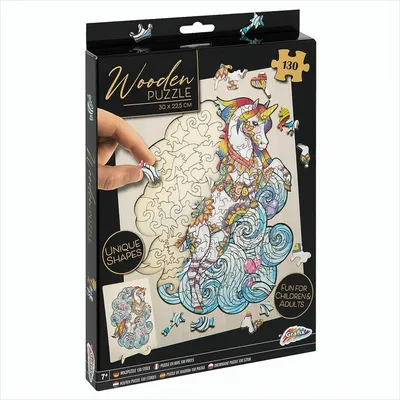Produktbild von Grafix Holzpuzzle 130 Teile | Tierdesign | Einhornmotiv | Puzzle für Kinder und Erwachsene | Größe 30 X 22,5 cm