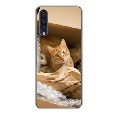 Produktbild von MuchoWow® Handyhülle Schutzhülle Hülle für Samsung Galaxy A50 Katze - Box - Rot Silikon Softcase Handy Hülle - Mobiltelefonhülle