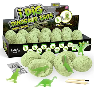 Plastic Glow Dino Egg Dig Kit, 12 Asst - TOLLzWOOD