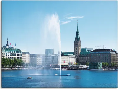 Produktbild von ARTland Leinwandbild Hamburg Alsterfontäne mit Rathaus Größe: 120x90 cm