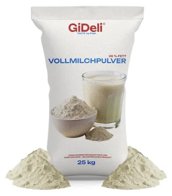 Produktbild von Vollmilchpulver 25kg 26% Fett Milchpulver Trockenmilch Backen Dessert GiDeli