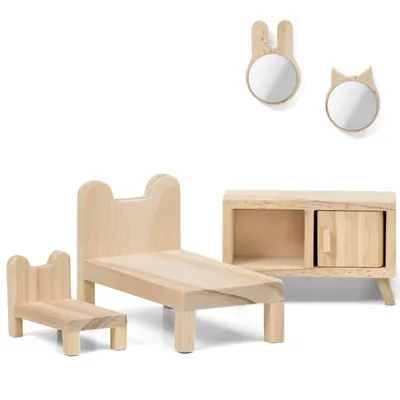 Immagine prodotto di Camera da letto in legno per casa delle bambole Lundby fai da te - Set di mobili per casa delle bambole