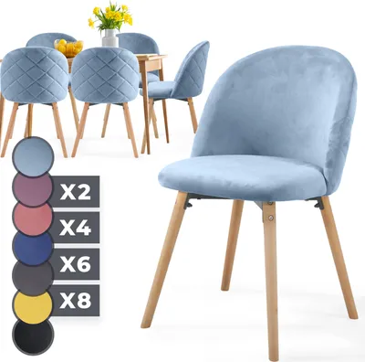 Produktbild von MIADOMODO® Esszimmerstühle - Farbwahl, 2/4/6/8 Set, Sitzfläche aus Samt, Modern, Gepolstert, Beine aus Buchenholz, mit Rückenlehne (6er, Hellblau)
