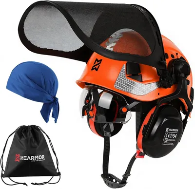 Imagen del producto de Casco de protección forestal con visera integrada y protección auditiva, fabricado en ABS, ajustable, para trabajos forestales