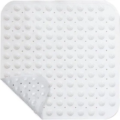 Obrázok produktu pre Uniqoos® Štvorcová protišmyková podložka do sprchy, 48 x 48 cm – PVC s masážnymi výstupkami, prísavkami a odtokovými otvormi