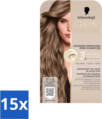 Produktbild von Schwarzkopf - Haarfarbe - Creme Supreme 7-16 - Kühles dunkles Aschblond - 245 g - Vorteilspack - 15 Stücke