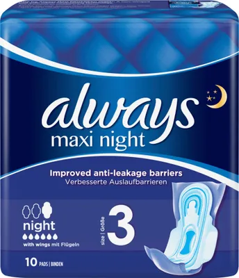 Produktbild von always maxi Damenbinde Night mit Flügeln 10 Größe 3