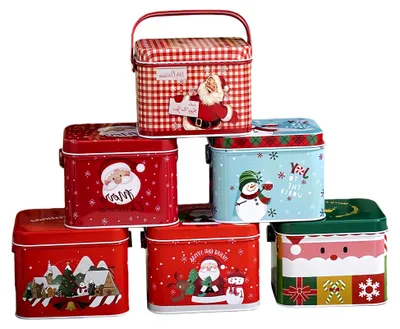 Produktbild von Weihnachtsdosen – 6 Stück wiederverwendbare Metallbehälter zur Aufbewahrung von Süßigkeiten