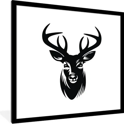 Produktbild von MuchoWow® Gerahmtes Poster Eine Illustration eines schwarzen Porträts eines Rehs 40x40 cm - Poster mit Schwarzem Bilderrahmen Wandposter Rahmen Foto Bilder - Poster - Plakat im Rahmen