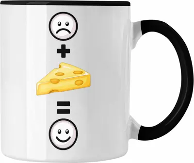 Produktbild von Trendation - Käse Tasse Geschenk für Käse-Liebhaber Fans Lustige Geschenkidee :( + Käse = :) Geburtstag (Schwarz)