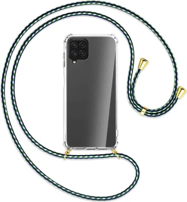 Produktbild von Handykette Backcover-Schutzhülle mit Band (Metall goldfarben) für Samsung Galaxy A22 4G (A225) - grün/blau/weiß