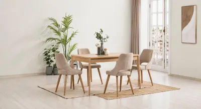 Obrázek produktu pro Elegantní jídelní sada ze dřeva se 4 židlemi a moderním stolem