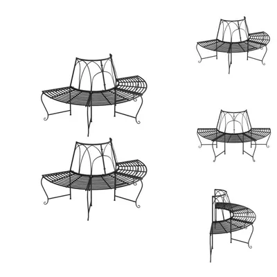 Immagine prodotto di vidaXL Panche per alberi semicircolari 2 pezzi Ø159 cm acciaio nero - Panche da giardino