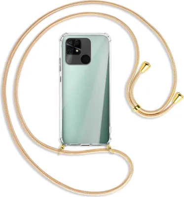 Produktbild von Handykette Backcover-Schutzhülle mit Band (Metall goldfarben) für Xiaomi Redmi 10C - Goldkordel