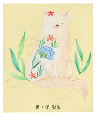 Produktbild von Mr. & Mrs. Panda Sofaüberwurf Katze Blumen - Gelb Pastell - Geschenk, Selfcare, Kuscheldecke, Blumig, Miau, Bettdecke, Tagesdecke, Plaid, Decke, Motivation
