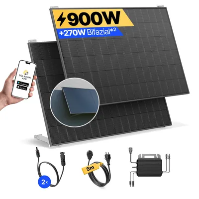 Produktbild von Balkonkraftwerk 900W Solaranlage mit Wand/Gartenhaus Halterung Steckerfertig Komplettset Photovoltaik Anlage 800W, Kabellänge: 5m, Solakon - onLite