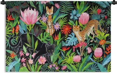 Produktbild von MuchoWow® Wandteppich Wandbehang Dschungel - Pflanzen - Tiere 90x60 cm Tapisserie Dekoration Wandtuch - Wandskulpturen - Bildteppich