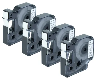 Produktbild von vhbw 4x Schriftband-Kassette Ersatz für Dymo 18483 für Etiketten-Drucker 5,5m x 12mm Schwarz auf Weiß, Polyester