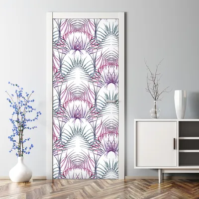Produktbild von Dekorative Türtapete selbstklebend Klebefolie Türaufkleber Aufkleber Palmblätter Rosa 85 x 200 cm