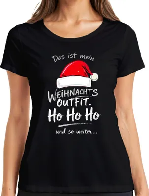 Obrázek produktu pro Tohle je můj vánoční outfit Ho Ho Ho Vánoční klobouk Father Christmas Dámské tričko, černé, XXL