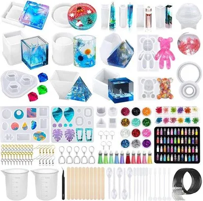 Produktbild von Silikon-Schmuckformen-Set für DIY-Projekte - 132-teiliges Set - Silicone-Härte-Massen-Set - Epoxy-Härte-Massen - Crafting- und Modellierungs-Gerecht - Schmuckformen für Pendants
