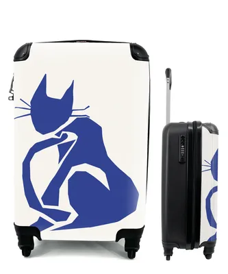 Produktbild von MuchoWow® Koffer Handgepäck Trolley Rollkoffer Kleine Reisekoffer mit 4 Rollen - Katze - Haustiere - Blau - Matisse - Cabin Size < 55x40x23 cm & 55x40x20 cm - Fotokoffer - Kabinenkoffer - Boardgepäck - Reise-Box - Reisekoffer - Reisegepäck - Koffer mit Bild - Trolley für Kinder