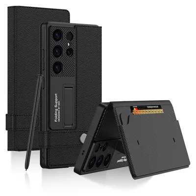 Image de Étui à rabat GKK MagSafe en cuir / TPU pour Samsung Galaxy S25 Ultra, noir