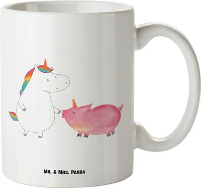 Produktbild von Mr. & Mrs. Panda Pott Einhorn Schwein - Weiß - Geschenk, steingut tasse, Große, Deko, Einhörner, jumbotasse, Freundin, Unicorn, Riesenkaffeetasse, Teepott, Schweinchen