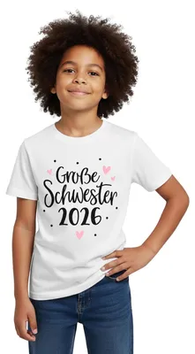 Produktbild von Spreadshirt Große Schwester 2026 Kinder T-Shirt, 110/116 (5-6 Jahre), Weiß