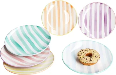 Produktbild von Beach Pastello Stripes 6er Set Kuchenteller pastell Streifen Steingut 6 Pers